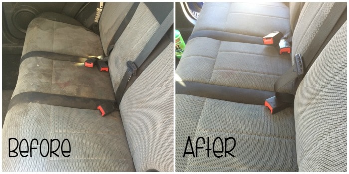 Before and after shot of clean car upholstery