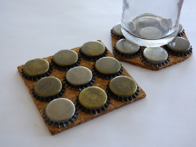 Two different styled bottle cap coasters