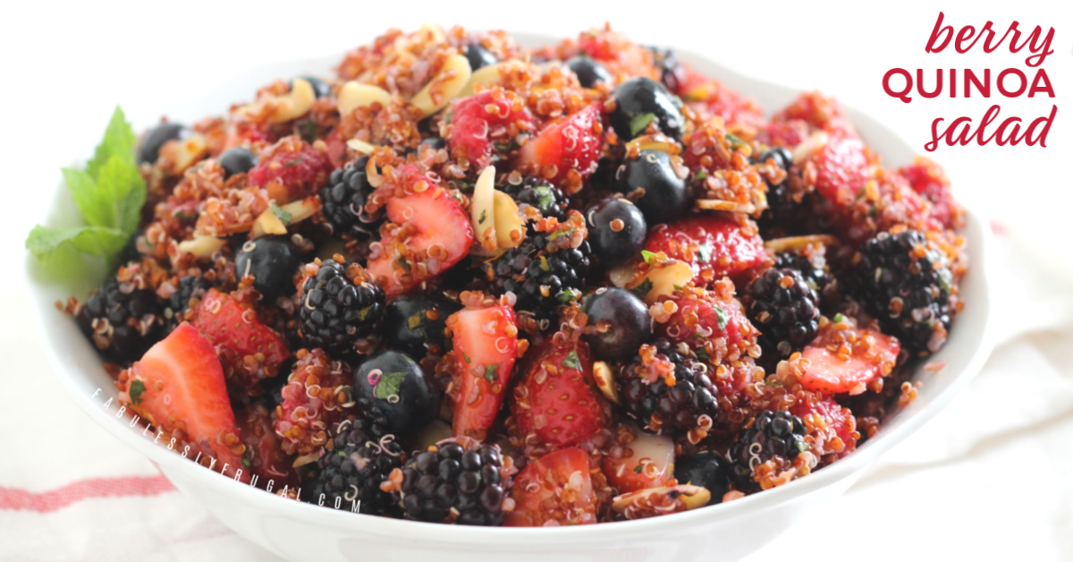 Bowl of berries and quinoa packed for picnic