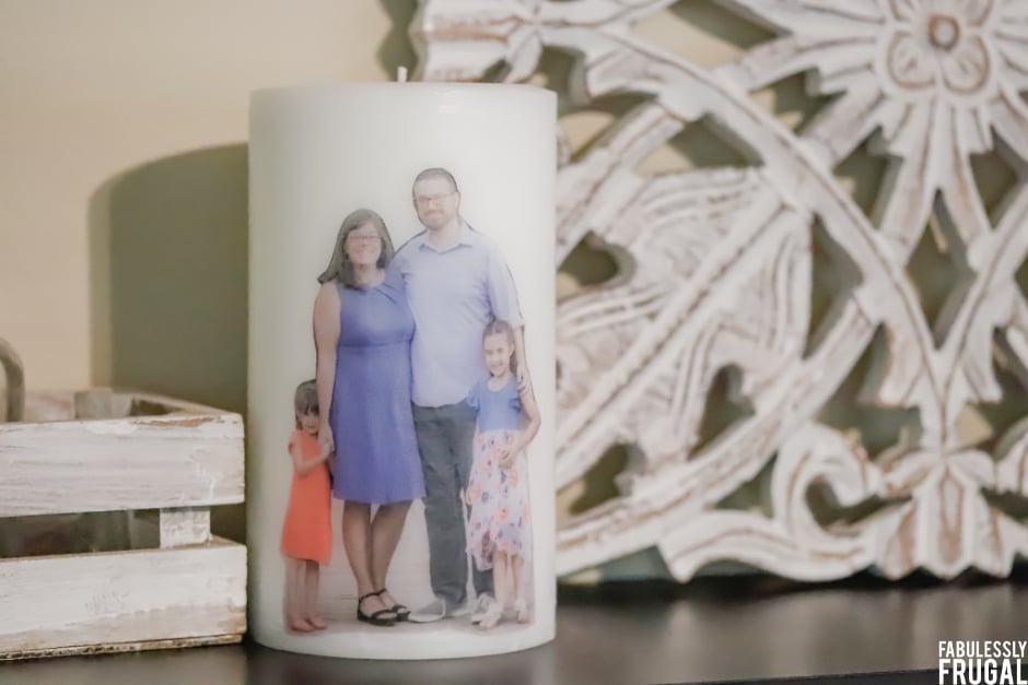 Picture of family on a candle