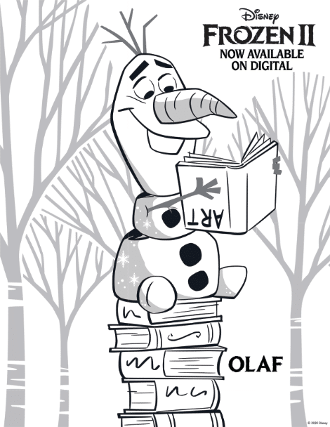 Olaf reading a book coloring page