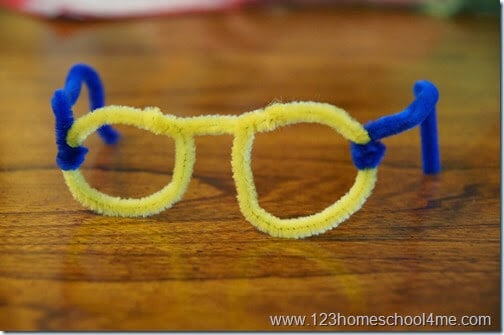 Yellow and blue pipe cleaner glasses