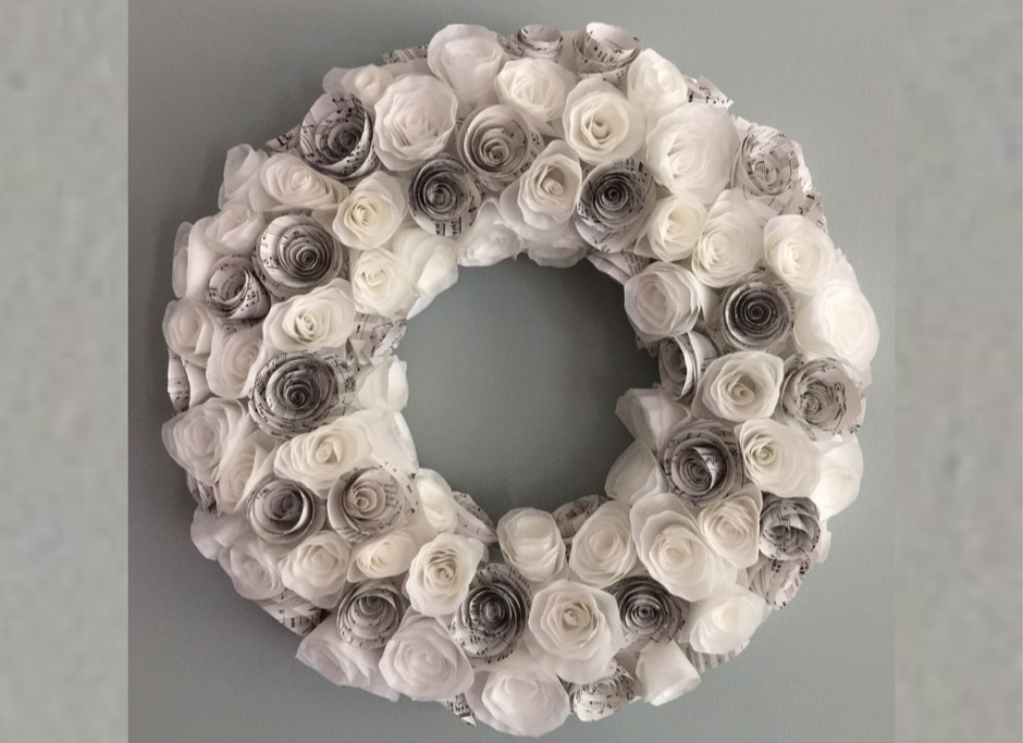 Black and white rose wreath