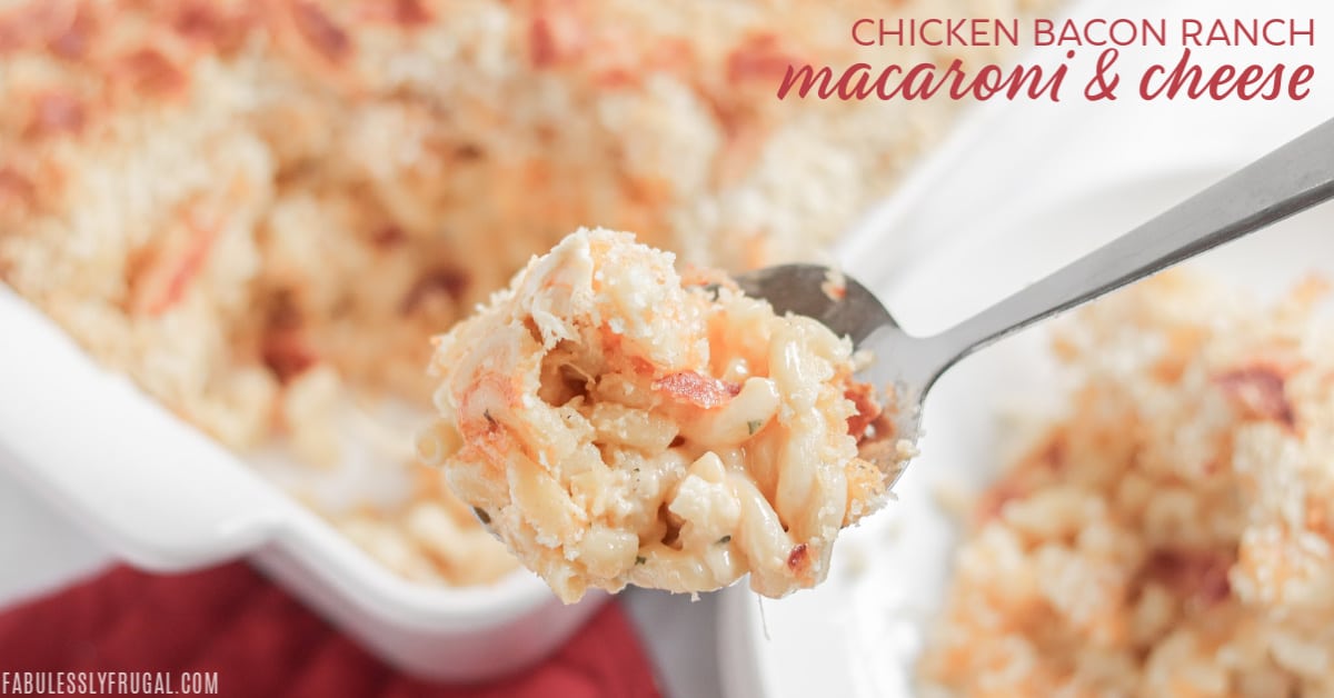 Spoonful of chicken bacon macaroni and cheese
