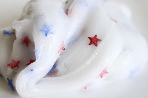 White slime with blue and red stars in it
