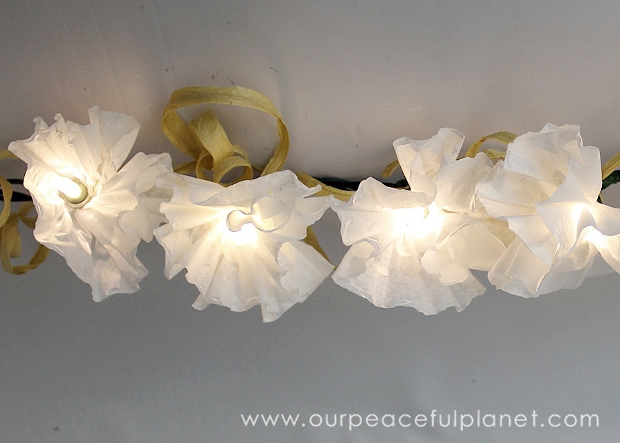 Row of lit up paper flowers