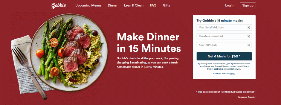 Gobble meal kit homepage