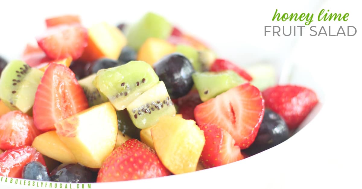Kiwi, strawberry and other fruits topped with honey lime dressing