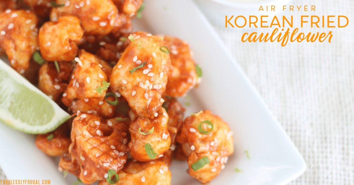 korean fried cauliflower with a slice of lime