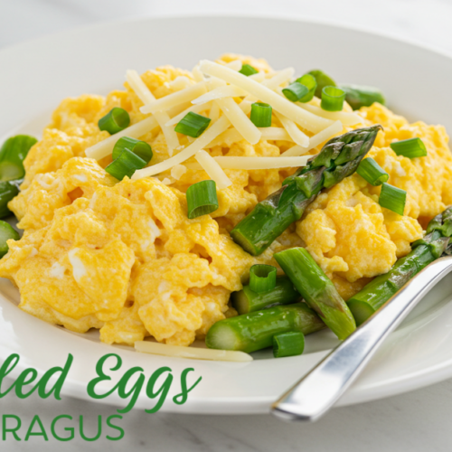 fluffy scrambled eggs with asparagus