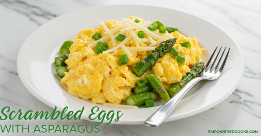 fluffy scrambled eggs with asparagus