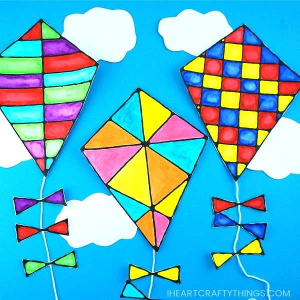 Differently patterned kites with black glue bordering