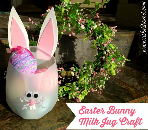 Milk jug easter bunny with eggs inside