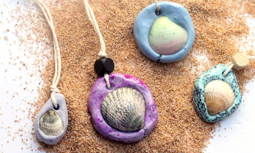Multicolor clay seashell necklaces
