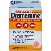 Amazon: 4-Count Dramamine Motion Sickness Relief Chewable Tablets (Orange)...