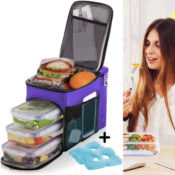 Amazon: Lunch Box Insulated Cooler Bag with 3 Compartments + 3 Meal Prep...