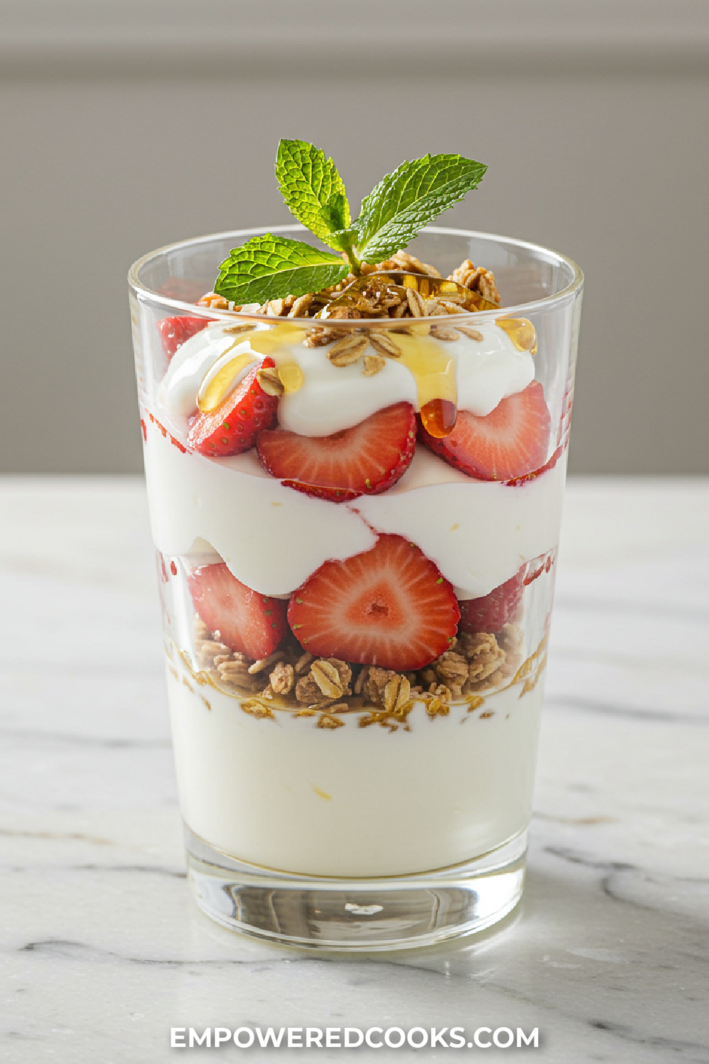 Yogurt parfait with strawberries and granola