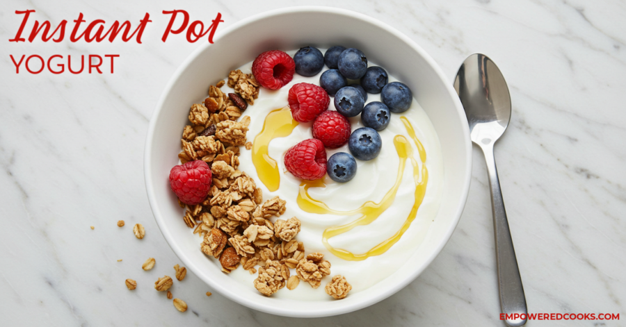 Yogurt with strawberries, blueberries, granola and honey