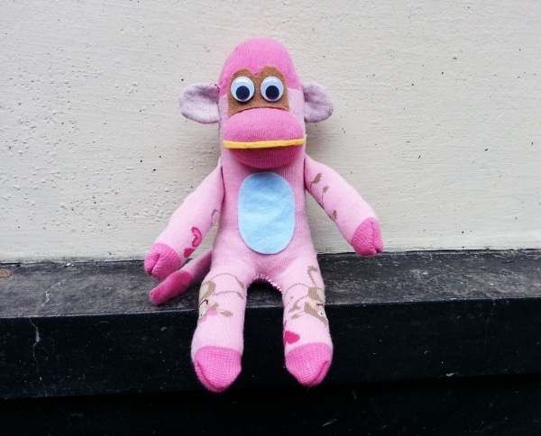 Pink and blue sock monkey