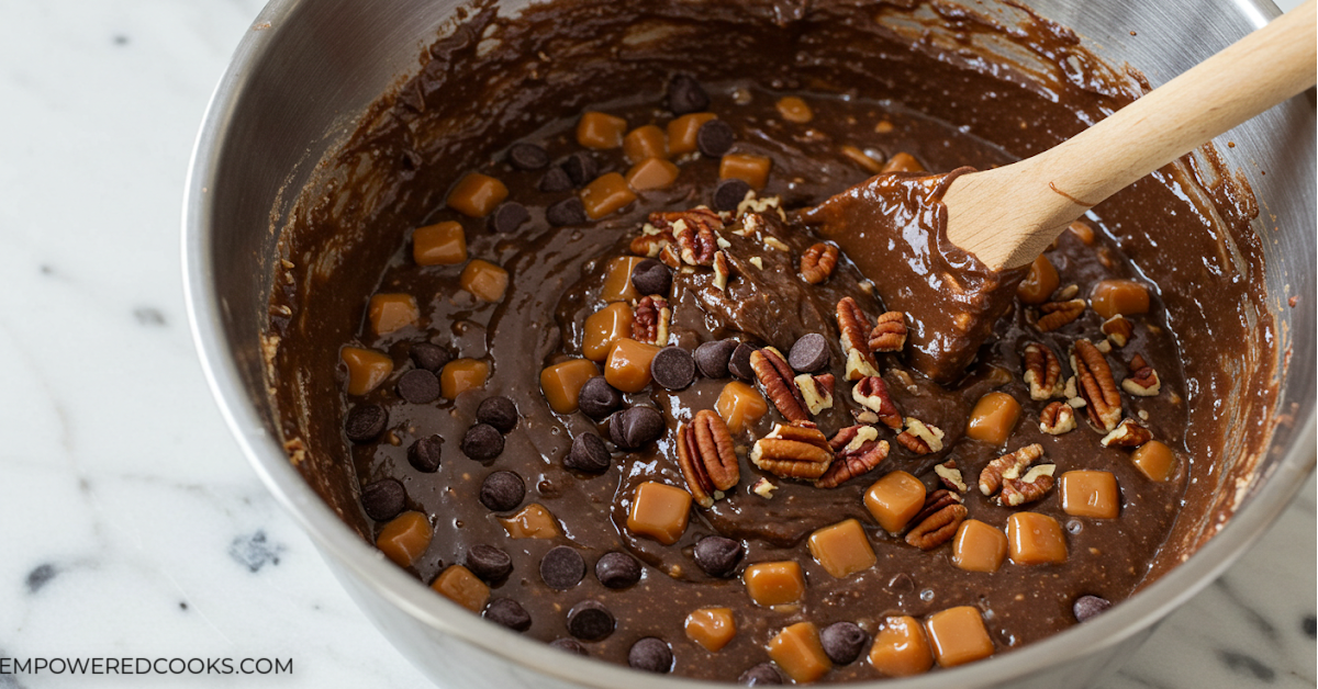 Mixing chocolate brownie cookie batter