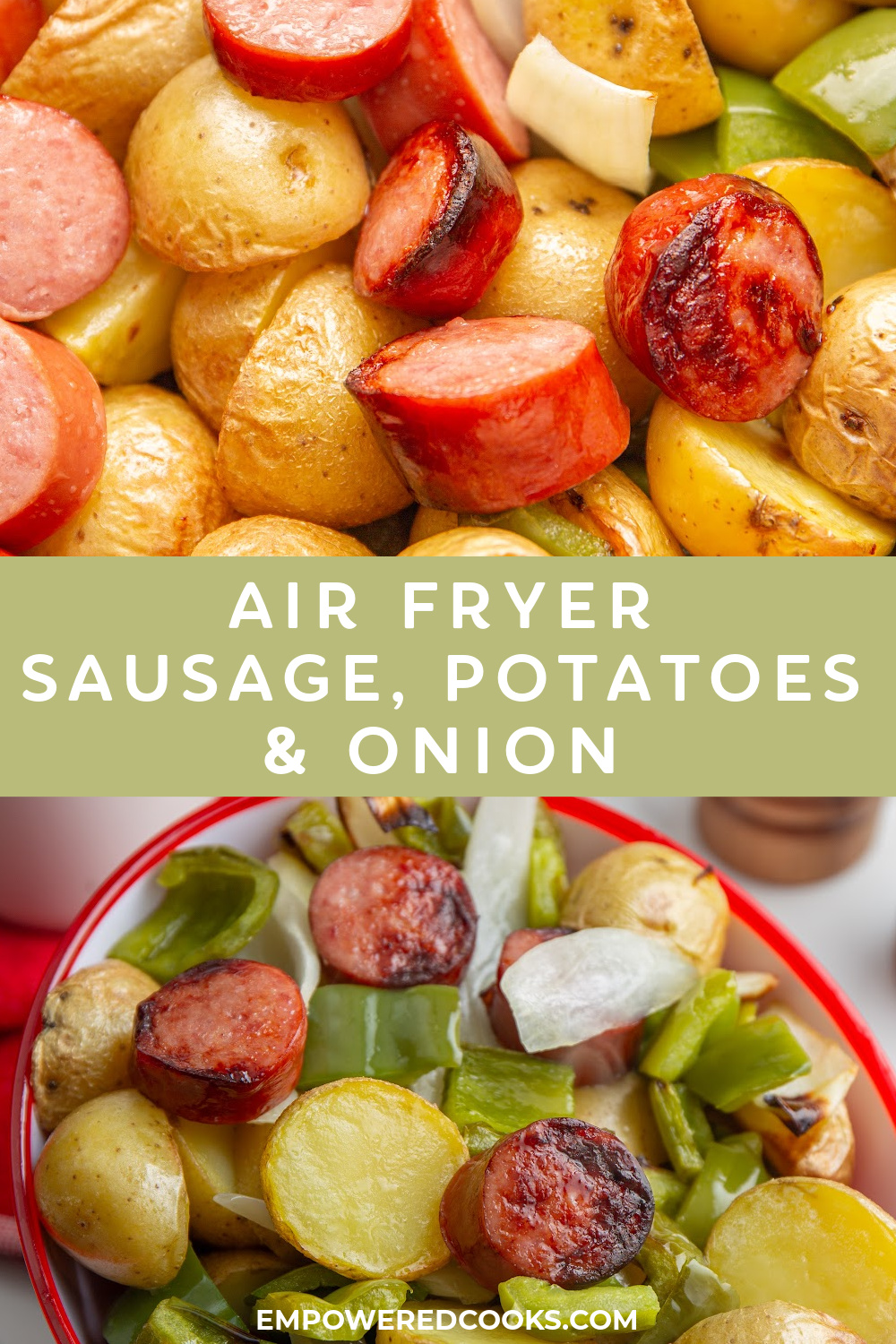 air fryer sausage, potatoes, and onions