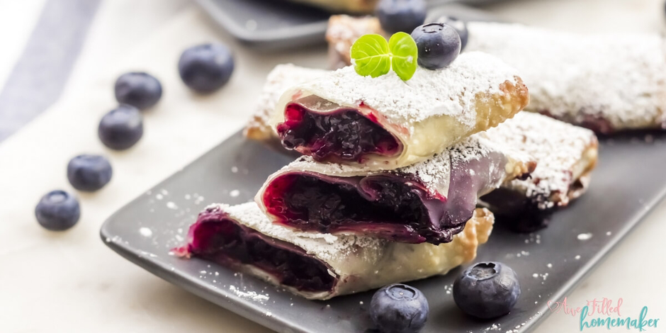 Stack of blueberry pie egg rolls