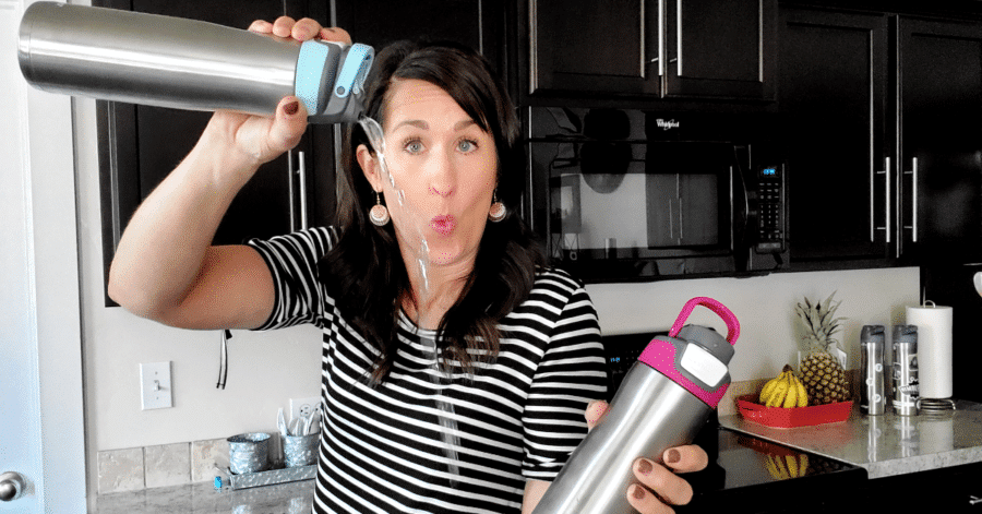 Cathy pouring water from the best stay cold water bottle