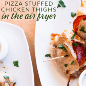 Pizza stuffed chicken thighs in the air fryer are tasty and so quick to make!