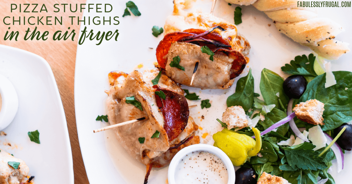 Pizza stuffed chicken thighs in the air fryer are tasty and so quick to make!