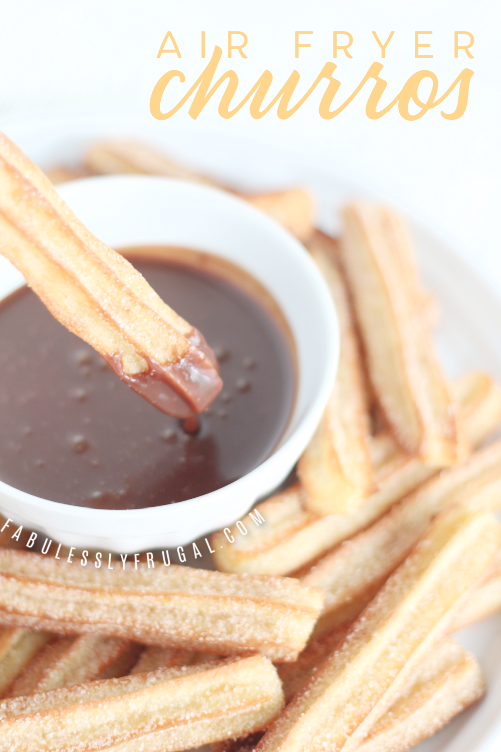 easy air fryer churros with chocolate dipping sauce