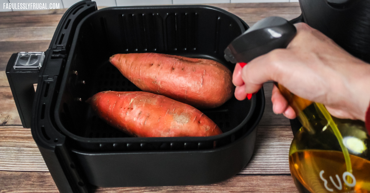 Air fryer sweet potatoes are really simple! All you need is your air fryer, sweet potatoes, and oil!