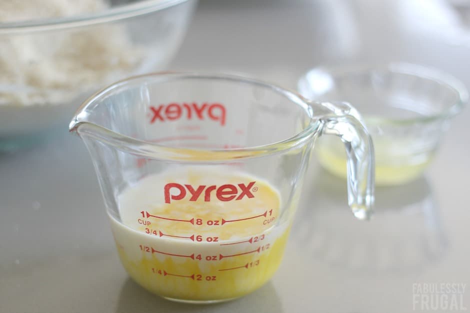 Egg and milk in a pyrex measuring cup