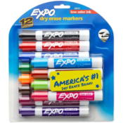 12-Count Expo Low Odor Dry Erase Markers Chisel Tip Assorted Colors $8.44...