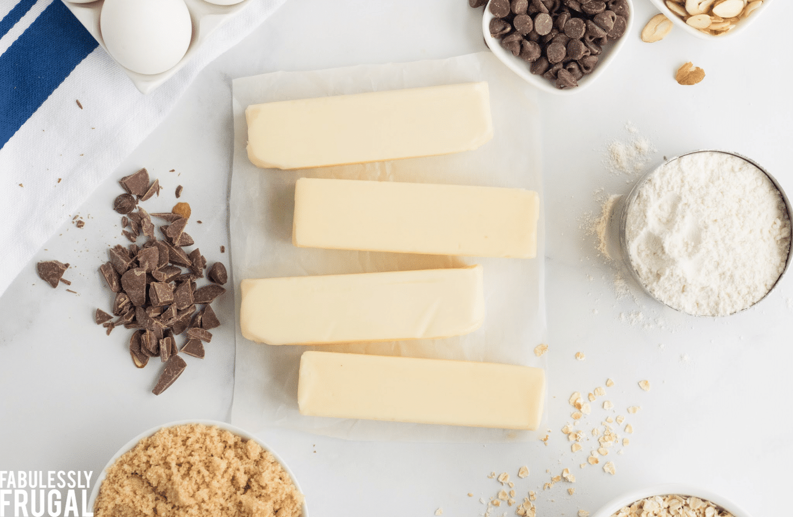 bars of butter, coarse hershey chocolate, and other ingredients