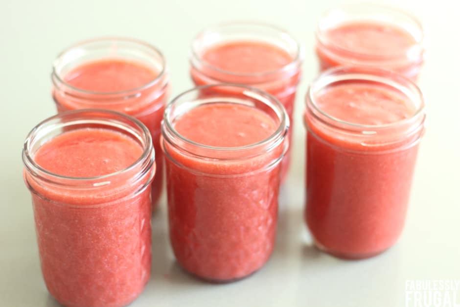 Batches of strawberry freezer jam
