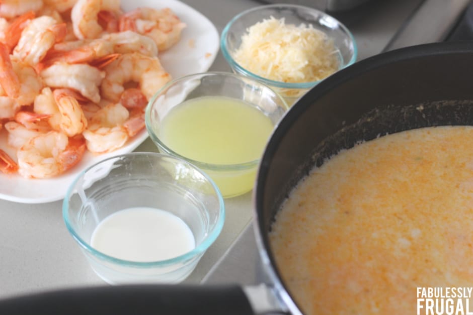 Making the lemon garlic parmesan shrimp sauce