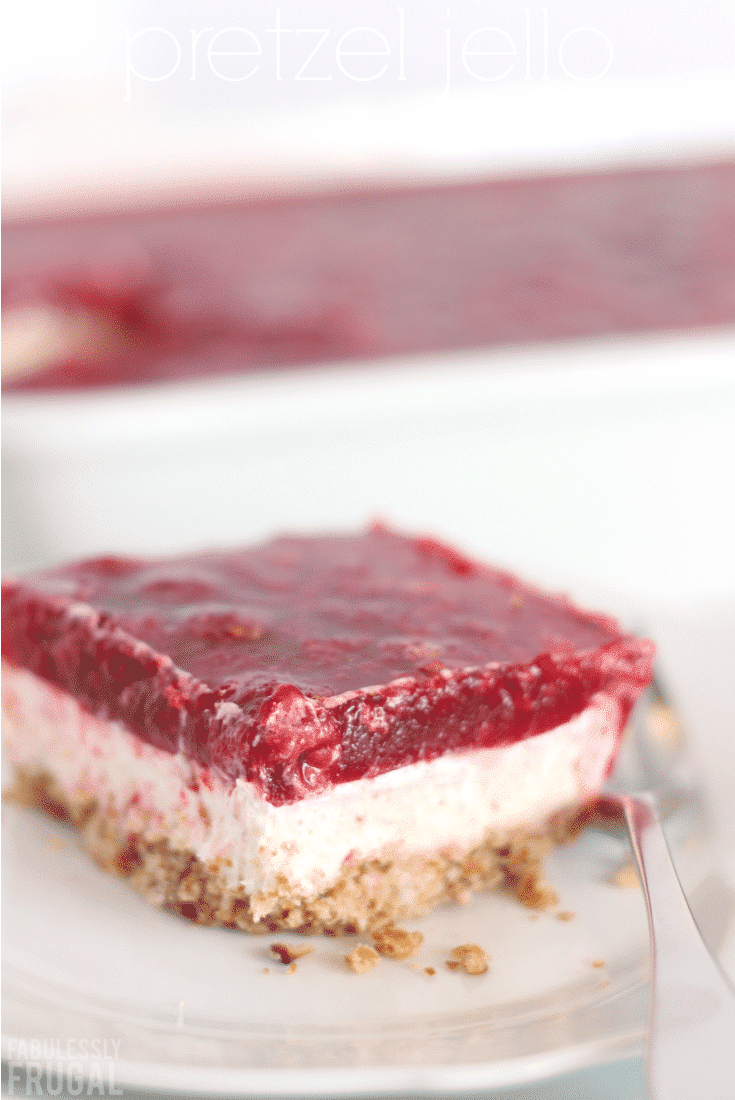 Delicious raspberry pretzel jello salad on a plate