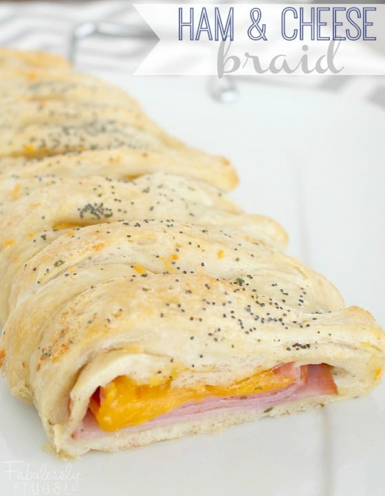 baked ham and cheese braid freezer meal with text