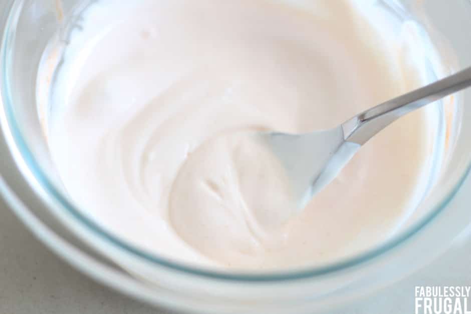 Greek yogurt and hot sauce mixture