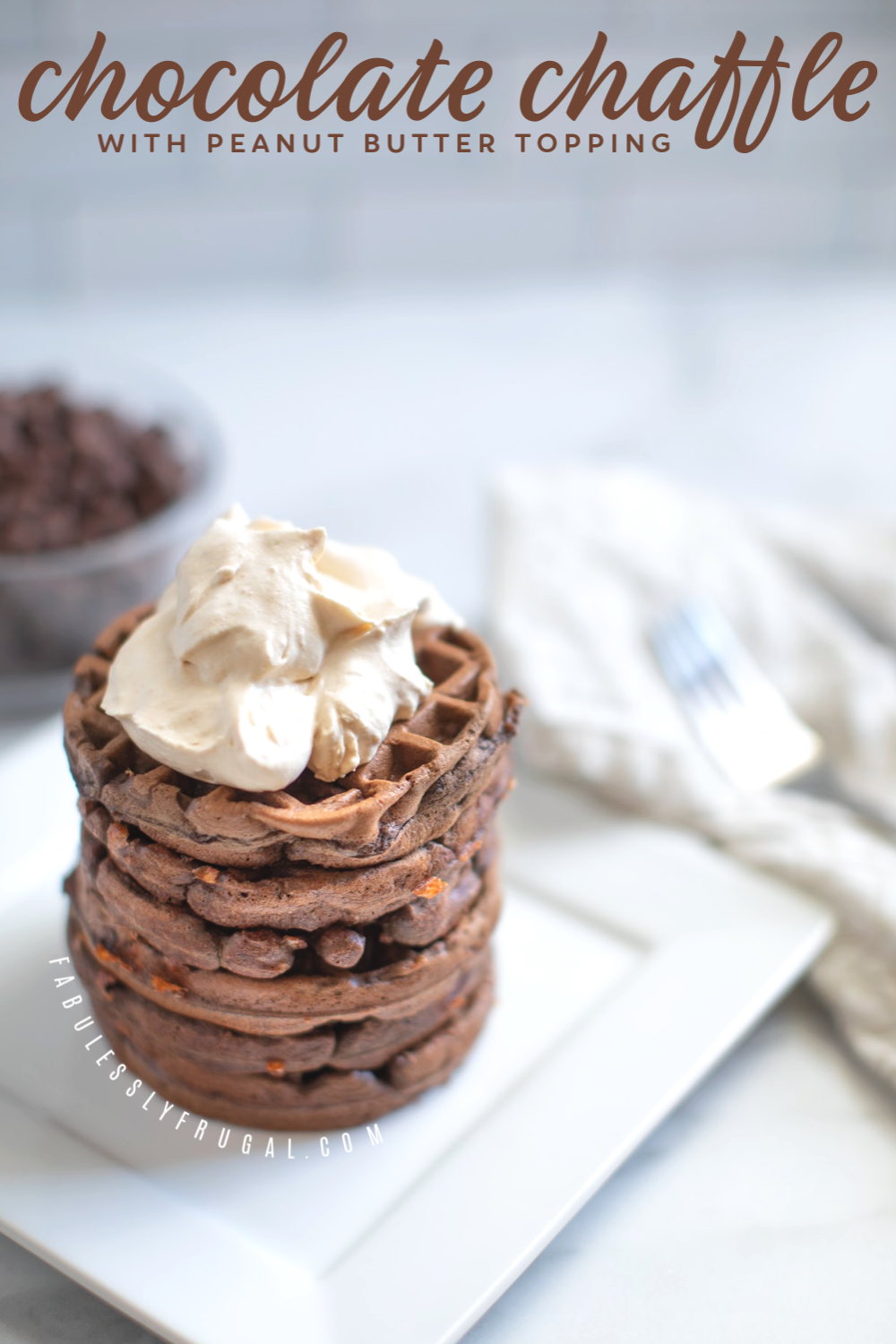 Chocolate chaffle with peanut butter topping