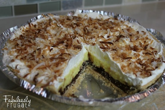 Sliced chocolate coconut cream pie