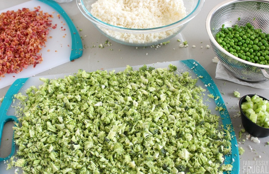 chopped ingredients for pea salad side dish recipe