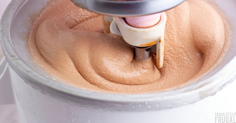 Churning homemade ice cream in kitchenaid mixer
