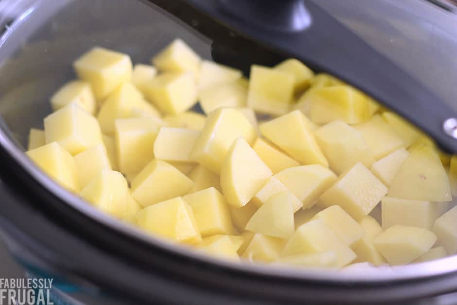 Chopped potatoes in the crock pot