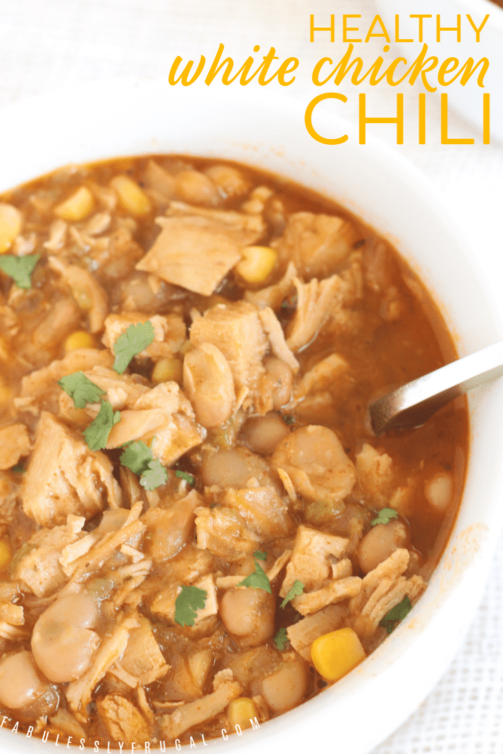 Close-up of easy white chicken chili