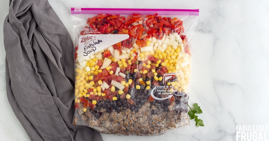 Enchilada soup freezer meal in bag