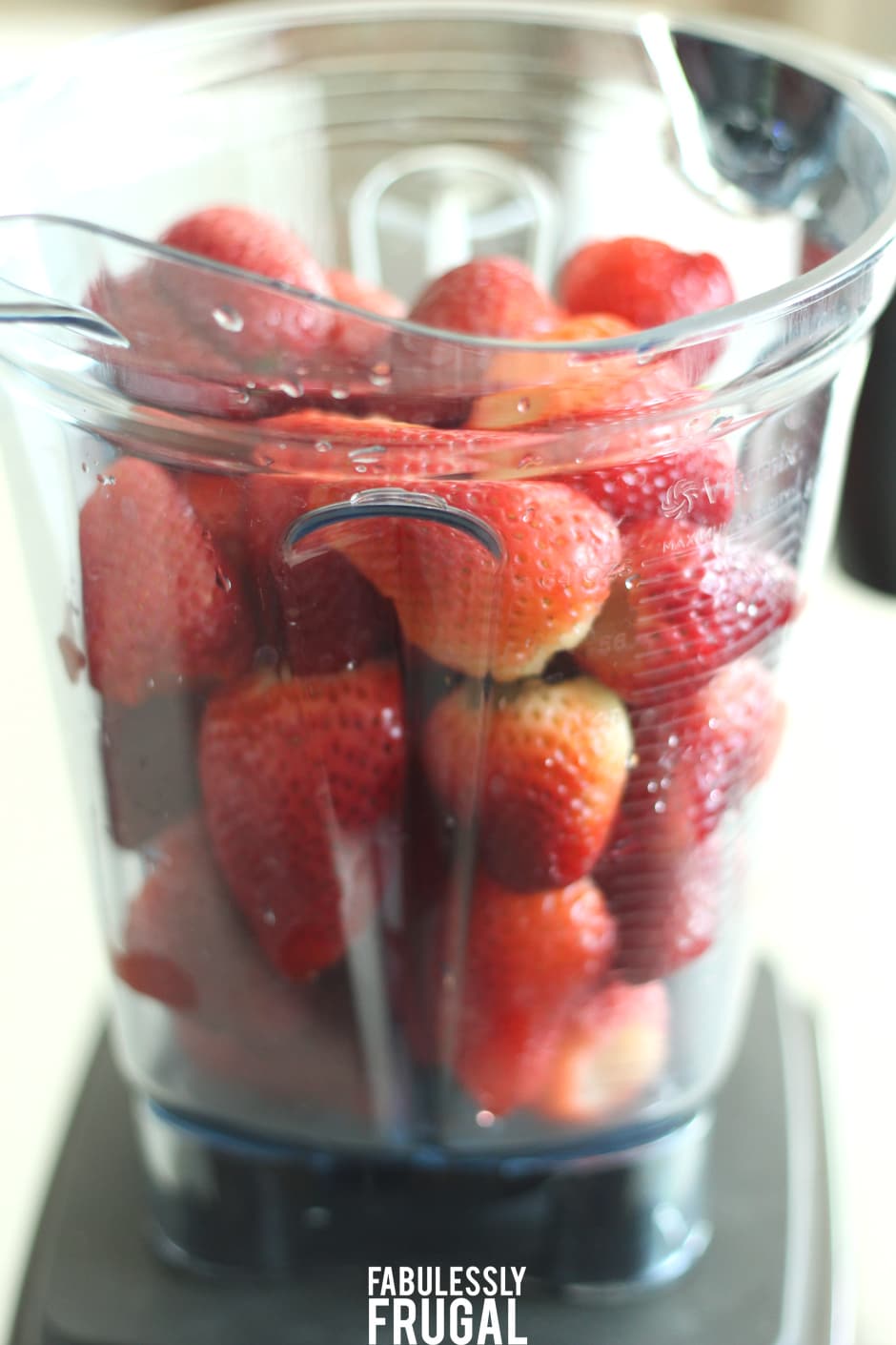 fresh strawberries in blender for freezer jam