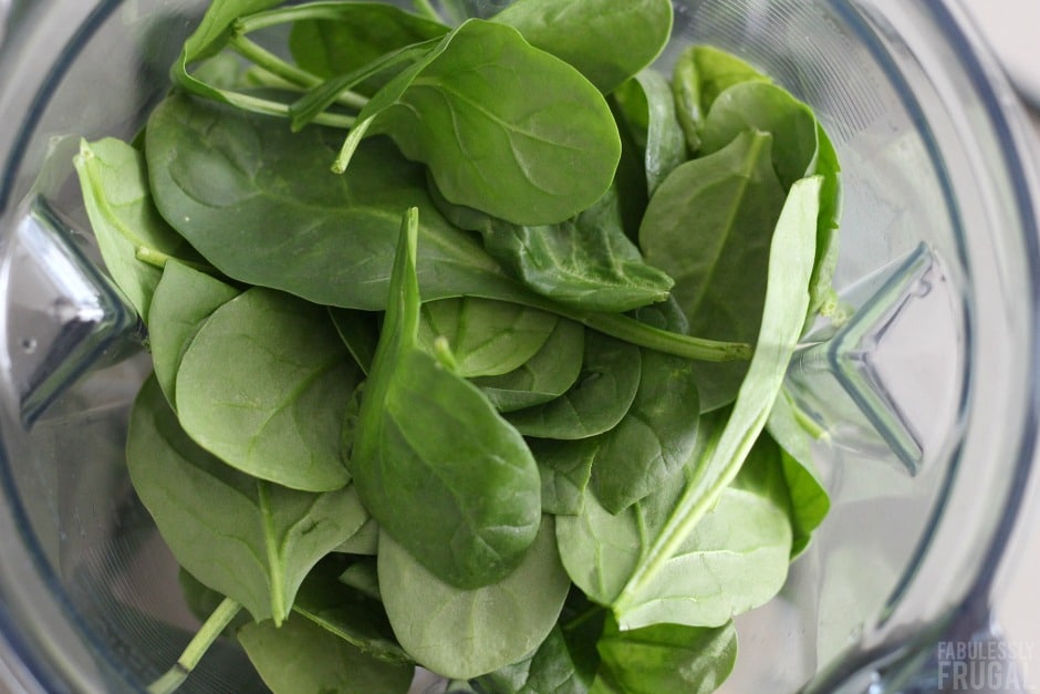 Spinach in a blender for green smoothie recipe