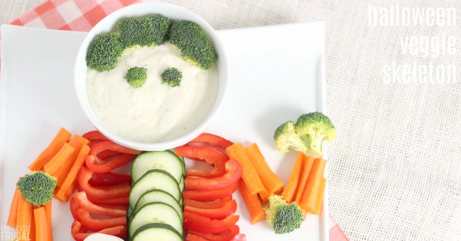 Arrangement of veggies made to look like a skeleton