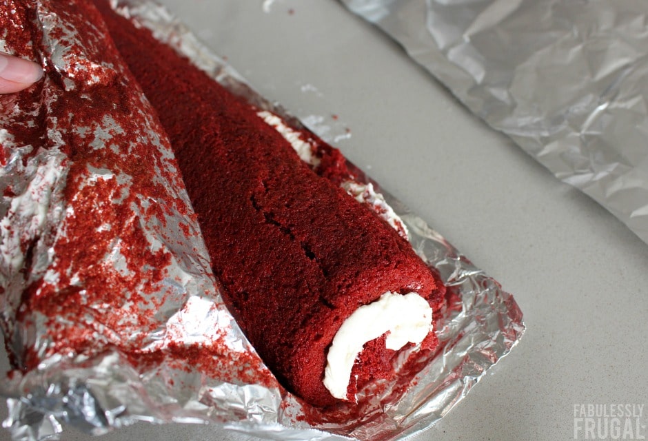 Cracked red velvet cake roll